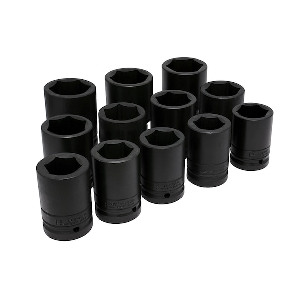 1" Drive Deep Socket, SAE, 12 pcs